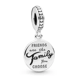 Hạt Vòng Charm Pandora 798124EN16 Charm Dangle Friends Are Family Màu Bạc