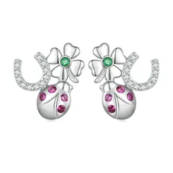 Khuyên Tai Nữ Kya Jewel Lucky Leaf CZ Sang Trọng E185 Màu Bạc