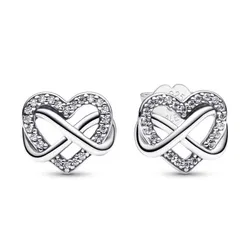 Khuyên Tai Pandora Sparkling Infinity Heart Stud Earrings 292667C01 Màu Bạc
