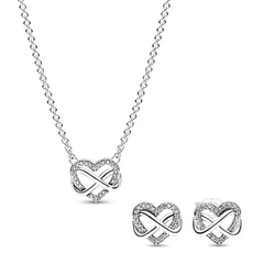 Set Dây Chuyền Và Khuyên Tai Nữ Pandora Infinity Heart Gift Set B802073 Màu Bạc