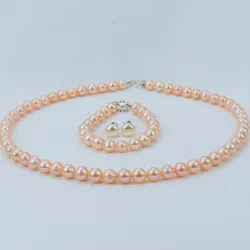 Set Dây Chuyền + Vòng Tay + Khuyên Tai  Nữ Minh Hà Pearl Jewelry Ngọc Trai Màu Hồng Cam