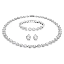 Set Dây Chuyền, Vòng Tay, Khuyên Tai Swarovski Angelic  Round Cut, White, Rhodium Plated 5367853 Màu Bạc