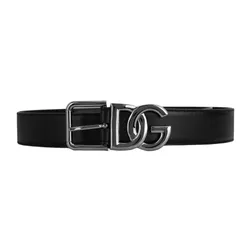 Thắt Lưng Nam Dolce & Gabbana D&G Black Leather With DG Logo Silver BC4776 AW576 80999 Màu Đen