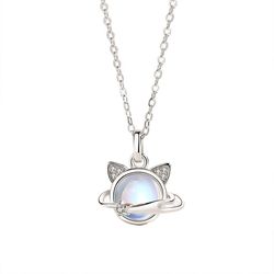 Dây Chuyền Nữ Lili Jewelry Đính Pha Lê Aurora Mèo Mặt Trăng LILI_466218 Màu Bạc