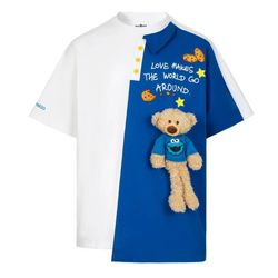 Áo Phông 13 De Marzo Cookie Monster Bear Half Piece Patched T-Shirt FR-JX-868 Màu Trắng Xanh Size S