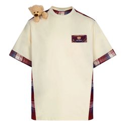 Áo Phông 13 De Marzo Shoulder Bear Plaid T-shirt Beige FR-JX-519 Màu Kem Size S