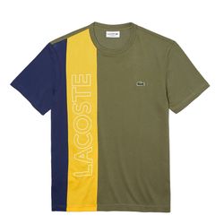 Áo Phông Nam Lacoste Men’s Crew Neck Lettering Colourblock T-shirt TH0113XHR Màu Xanh Kaki Size 5