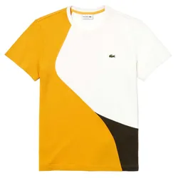 Áo Thun Nam Lacoste Asymmetric Color Blocking Kanoko T-Shirt TH8551 10 3JT Màu Trắng Vàng Size XS