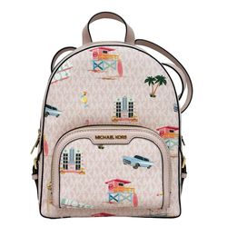 Balo Nữ Michael Kors MK Jaycee Medium Zip Pocket Backpack Light Powder Blush Pink Màu Hồng Họa Tiết