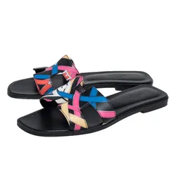 Dép Nữ Hermès Oran Multicolor Black Phối Màu