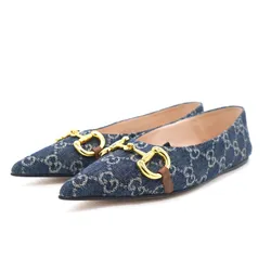 Giày Bệt Nữ Gucci GG Horsebit Ballerina Shoes Màu Xanh Denim