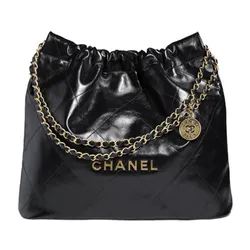 Chanel 22 handbag Shiny calfskin  goldtone metal  black  Fashion   CHANEL