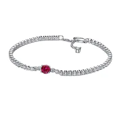 Vòng Đeo Tay Pandora Red Sparkling Round Pavé Tennis Bracelet 592403C01 Màu Bạc