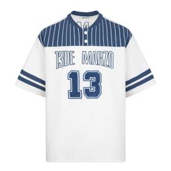 Áo Phông 13 De Marzo Bear Baseball Fan Tshirt Bright White Màu Xanh Trắng Size S