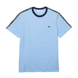 Áo Phông Nam Lacoste Crew Neck Print Striped Cotton Tshirt TH7079-51 Màu Xanh Blue Size 4