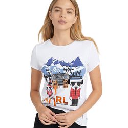 Áo Phông Nữ Karl Lagerfeld Apres Ski Womens Logo Short Sleeve Graphic Tshirt Màu Trắng