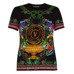 Áo Phông Nữ Versace Jean Couture Black Panel Garden Printed Tshirt 74HAH6A3 JS171 G89 Màu Đen