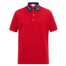 Áo Polo Nam Gucci GG Embroidered Rope Logo Cotton Piqué Shirt Màu Đỏ Size M