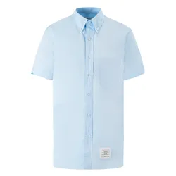 Áo Sơ Mi Cộc Tay Nam Thom Browne Poplin Short Sleeve Grosgrain Placket MWS002E 03113 480 Màu Xanh Size 2