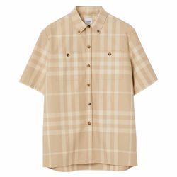 Áo Sơ Mi Nam Burberry Check-Pattern Cotton Shirt Màu Be Kẻ