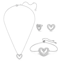 Combo Dây Chuyền + Vòng Tay + Khuyên Tai Swarovski Una Stud  Pavé Màu Trắng
