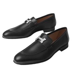 Giày Lười Nam Hermès Loafer Paris Chevre Black Màu Đen