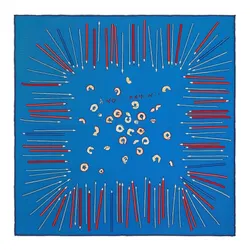 Khăn Lụa Nữ Hermès A Vos Crayons By Leigh Cooke Scarf 45 Màu Xanh Blue