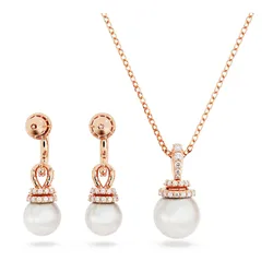 Combo Dây Chuyền + Khuyên Tai Nữ Swarovski Originally Set White, Rose Gold-Tone Plated 5672835 Màu Vàng Hồng