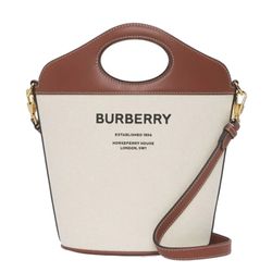 Túi Đeo Chéo Nữ Burberry Pocket Two-tone Canvas and Leather Bucket Bag Màu Nâu Kem
