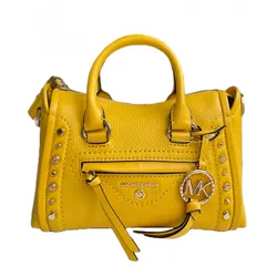 Túi Đeo Chéo Nữ Michael Kors MK Carine Small Studded Pebbled Leather Satchel In Cider 32T0GCCC0L Màu Vàng