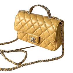 Túi Xách Nữ Chanel CC Mini8 AS4141 B13327 94305 Camellia Embossed With Top Handle Bag Yellow Màu Vàng