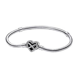 Vòng Đeo Tay Nữ Pandora Moments Sparkling Infinity Heart Clasp Snake Chain Bracelet 592645C01 Màu Bạc Size 16