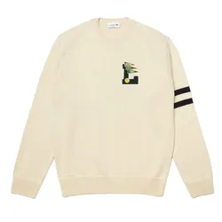 Áo Len Nam Lacoste Men’s Crew Neck Pennants L Badge Wool And Cotton Sweater Beige/Navy Blue AH6789JY1 Màu Be Nhạt Size 4