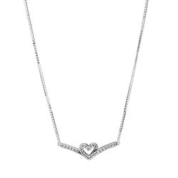 Dây Chuyền Nữ Pandora Sparkling Wishbone Heart Collier Necklace 399273C01 Màu Bạc