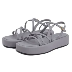 Dép Sandal Charles & Keith CNK Strappy Padded Flatforms – Grey 80380069 Màu Xám