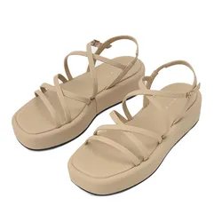 Dép Sandal Charles & Keith CNK Strappy Padded Flatforms – Sand 80380069 Màu Nude