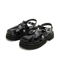 Dép Sandal Nữ Charles & Keith CNK Nell Gladiator Floral-Embellished Black Boxed 70380995 Màu Đen Size 35