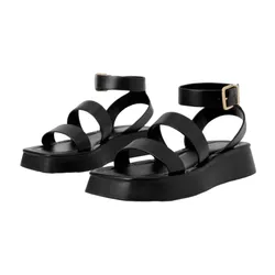 Dép Sandal Nữ Charles & Keith CNK Square Toe Ankle-Strap Sandals 70380945 Màu Đen