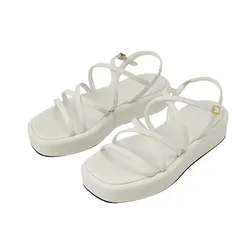 Dép Sandal Nữ Charles & Keith CNK Strappy Padded Flatforms – White 80380069 Màu Trắng