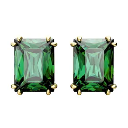 Khuyên Tai Nữ Swarovski Matrix Stud Earrings Rectangular Cut, Green, Gold-Tone Plated 5677142 Màu Xanh Lá