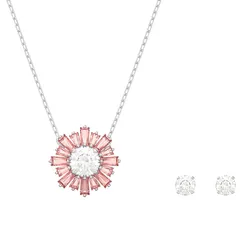 Set Dây Chuyền + Khuyên Tai Nữ Swarovski Sparkling Pink Sunshine Set 5642974 Màu Bạc Hồng