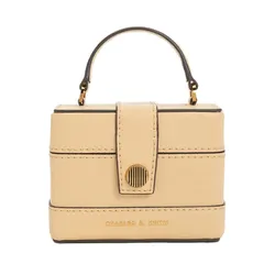 Túi Xách Nữ Charles & Keith CNK Mini Bronte Contrast Trim Top Handle Bag 51210040 Màu Beige