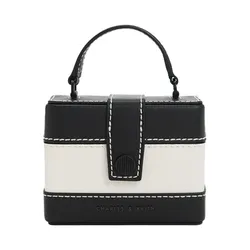 Túi Xách Nữ Charles & Keith CNK Mini Bronte Contrast Trim Top Handle Bag 51210040 Màu Đen Trắng