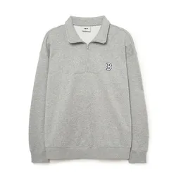 Áo Nỉ Sweater MLB Basic Small Logo Half Zip-Up Overfit Sweatshirt Boston Red Sox 3AMTB0534-43MGS Màu Xám Size M
