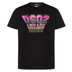 Áo Phông Nam Dsquared2 Black With Logo Pink Printed Tshirt S74GD1152 S23009 900 Màu Đen Size S