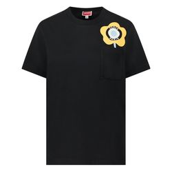 Áo Phông Nữ Kenzo Flower Logo Printed In Black Tshirt FD62TS0644SO 99J Màu Đen