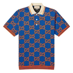 Áo Polo Nam Gucci Blue With Logo Orange Printed 752173 XJFSO/4102 Phối Màu