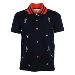 Áo Polo Nam Gucci GG Embroidered Stretch-Cotton Blend Piqué Shirt Black Màu Đen Size XL