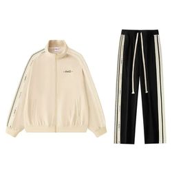 Bộ Thể Thao Coca-Cola Sweater Jacket Straight Casual Pants Two-Pack Màu Kem-Đen