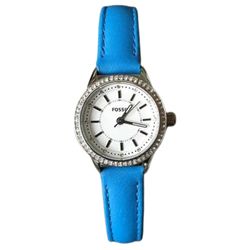 Đồng Hồ Nữ Fossil Carissa White Dial Crystals Blue Leather Strap Women's Watch BQ3145 Màu Xanh Trắng